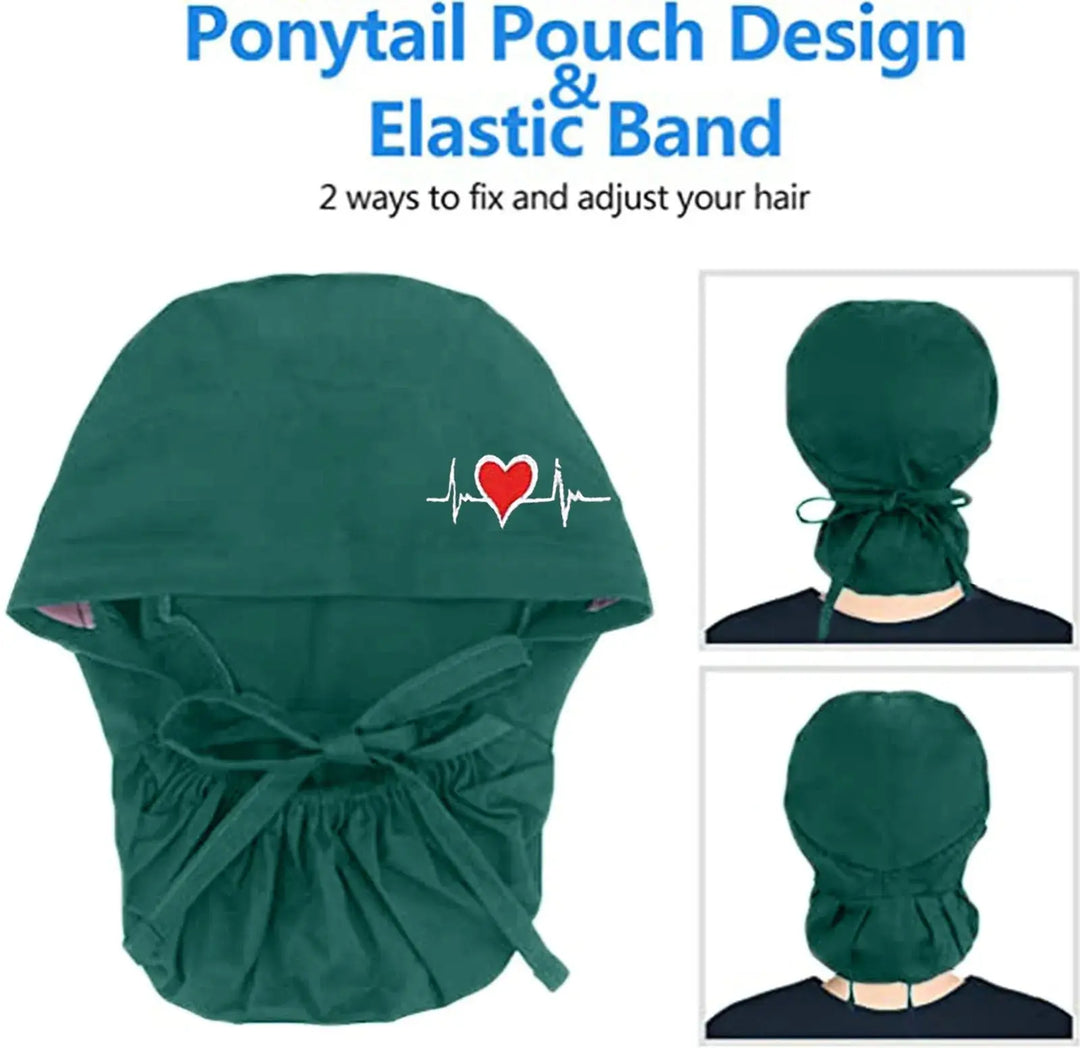 Gorros quirúrgicos ajustables, gorro de trabajo, soporte para cola de caballo, gorros de enfermería Bouffant con botones, turbante de pelo largo, sombreros para mujeres y hombres MedSurgery Store For Digital Health