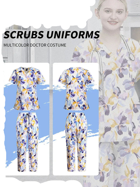 Ropa médica para mujer, uniformes estéticos, conjunto de exfoliantes médicos, ropa de trabajo de esteticista y manicura, trajes de algodón estampados con cuello en V, Unisex MedSurgery Store For Digital Health