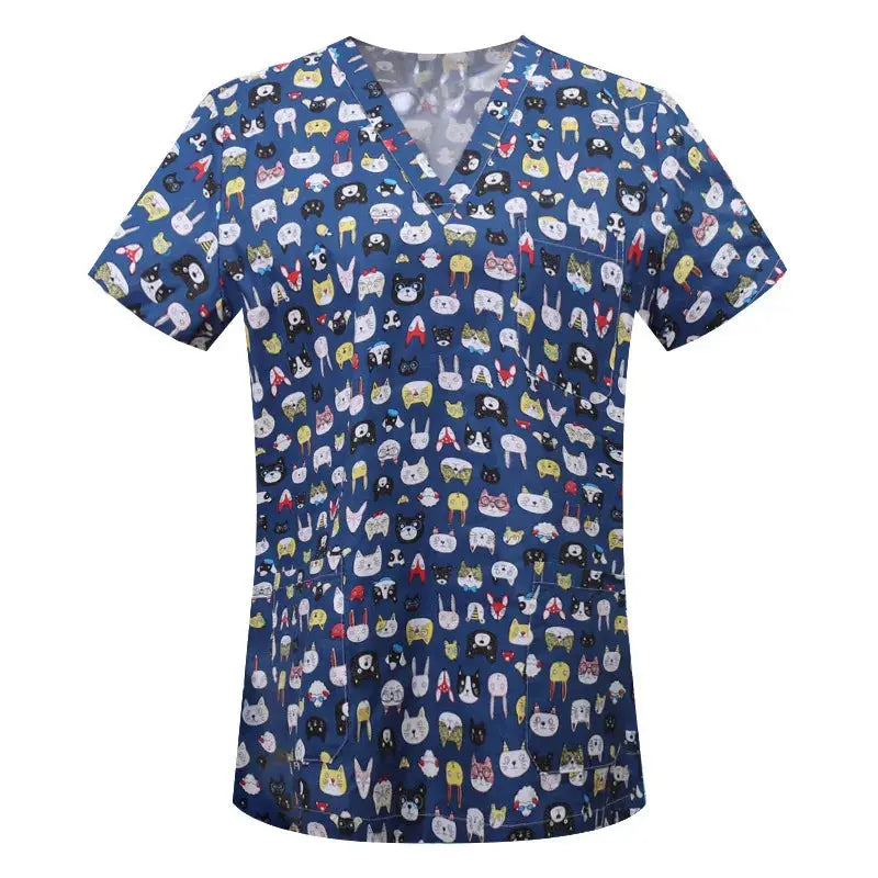 Blusa de algodón con estampado de animales de dibujos animados, uniforme médico quirúrgico para clínica de mascotas, Hospital, enfermería CJdropshipping