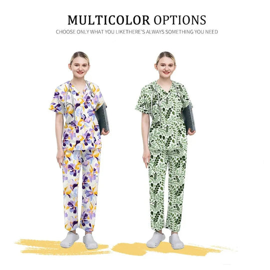 Ropa médica para mujer, uniformes estéticos, conjunto de exfoliantes médicos, ropa de trabajo de esteticista y manicura, trajes de algodón estampados con cuello en V, Unisex MedSurgery Store For Digital Health