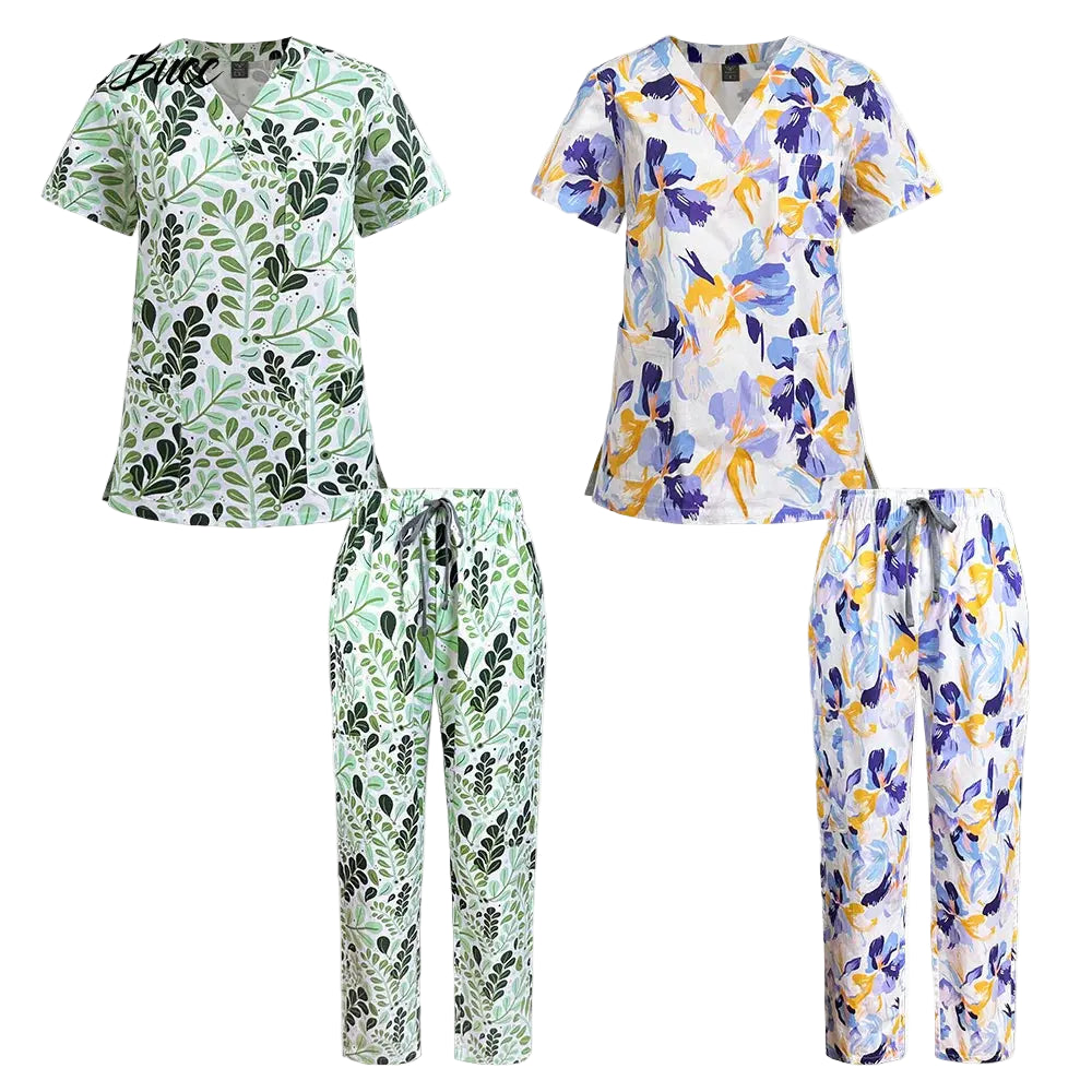 Ropa médica para mujer, uniformes estéticos, conjunto de exfoliantes médicos, ropa de trabajo de esteticista y manicura, trajes de algodón estampados con cuello en V, Unisex MedSurgery Store For Digital Health