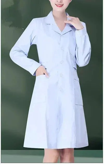 Bata de laboratorio a la moda para mujer, vestido de médico y enfermera de manga corta, uniformes médicos de manga larga, chaqueta blanca con cinturón ajustable MedSurgery Store For Digital Health