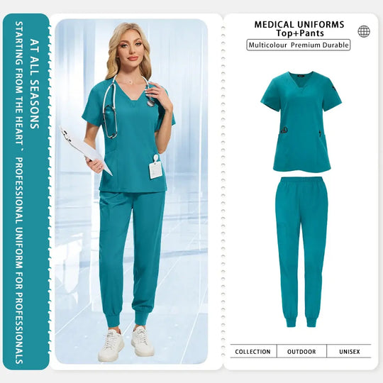 Uniformes médicos para mujeres y hombres, dentista, Hospital, bolsillos con cuello en V, Top, pantalones para correr, accesorios de enfermería, ropa de trabajo clínica MedSurgery Store For Digital Health