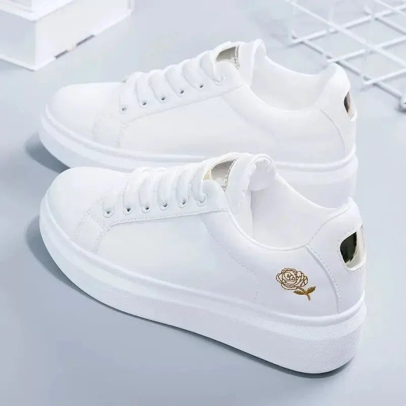 Zapatos 2025 para Mujer, moda para primavera y otoño, zapatillas informales con cordones y flores bordadas transpirables blancas, Zapatos De Mujer MedSurgery Store For Digital Health