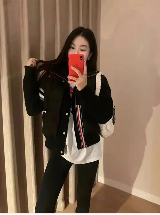 Chaqueta de plumón cálida blanca para mujer, abrigos cortos de manga empalmada tejidos con cuello informal a la moda de invierno, abrigo de plumón de pato blanco de alta calidad MedSurgery Store For Digital Health