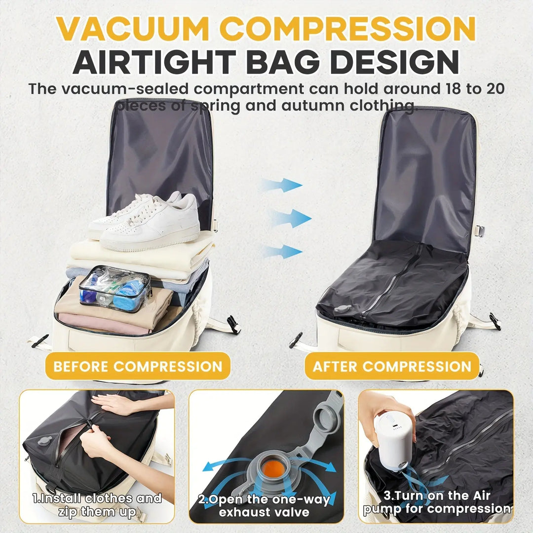 Lightweight and versatile Women's shoulder bag, vacuum backpack with multiple compartments, side elastic pockets, 3D sponge shoulder strap, long-lasting and fatigue-free, vacuumable to save space, large-capacity travel bag, s MedSurgery Store For Digital Health