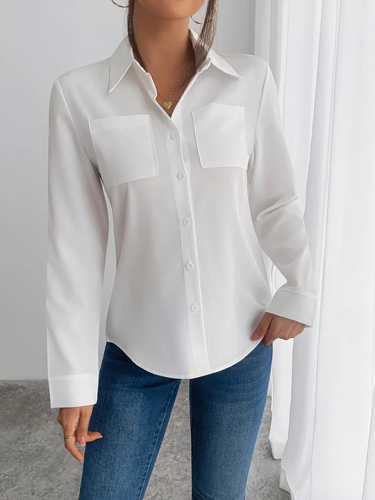 Women'S Elegant Blouse - Classic Collar Button-Front Shirt, All-Season Office & Everyday Blouse in /, Non-See-Through Fabric for Women, Versatile Clothing, Professional Attire, Working Women MedSurgery Store For Digital Health