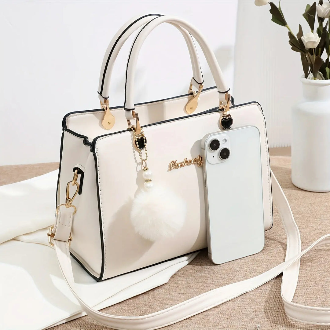 Fashion Solid Color Handbag, Multi Layer Crossbody Bag, Women's Satchel Purse With Pompom Ball Charms MedSurgery Store For Digital Health