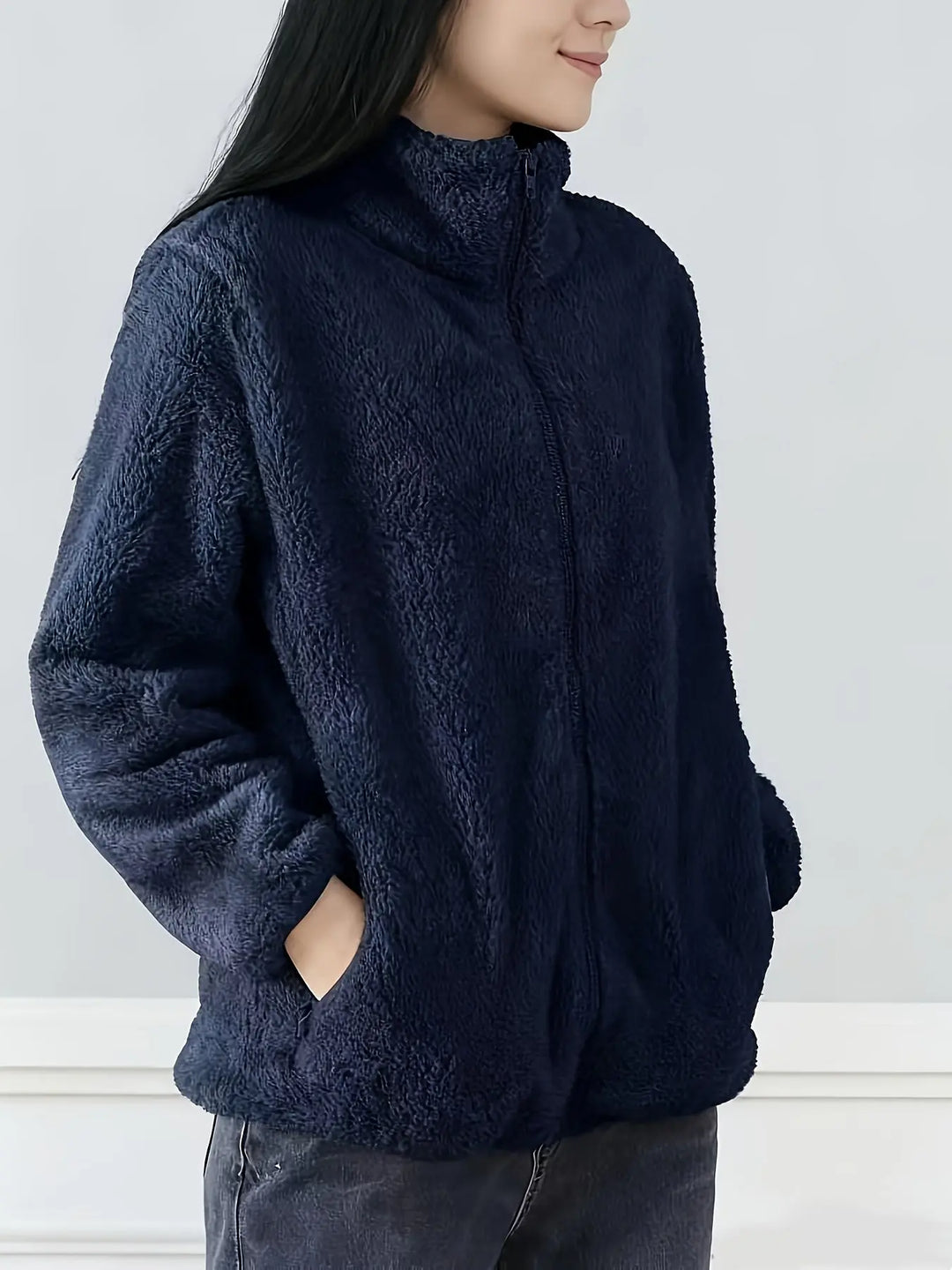 Women'S Light Fleece Jacket - Cozy Winter Coat with Stand-Up Collar, Zipper Closure, Long Sleeve Casual Outerwear for Cold Weather, & Color Block Design, Casual Outerwear|Cozy Winter Jacket, Ladies Winter Coats MedSurgery Store For Digital Health