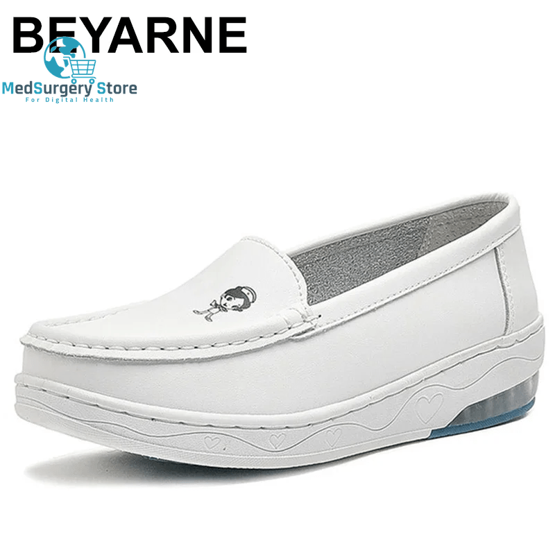 BEYARNE Sneakers Women Walking Shoes New Leather Nurse Shoes White Cushion Soft Soled Nurse Shoes Comfortable Hospital Work