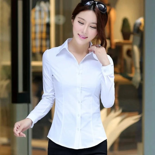 Blusa Térmica Premium de Gasa para Mujer – Manga Larga Profesional, Color Blanco.
