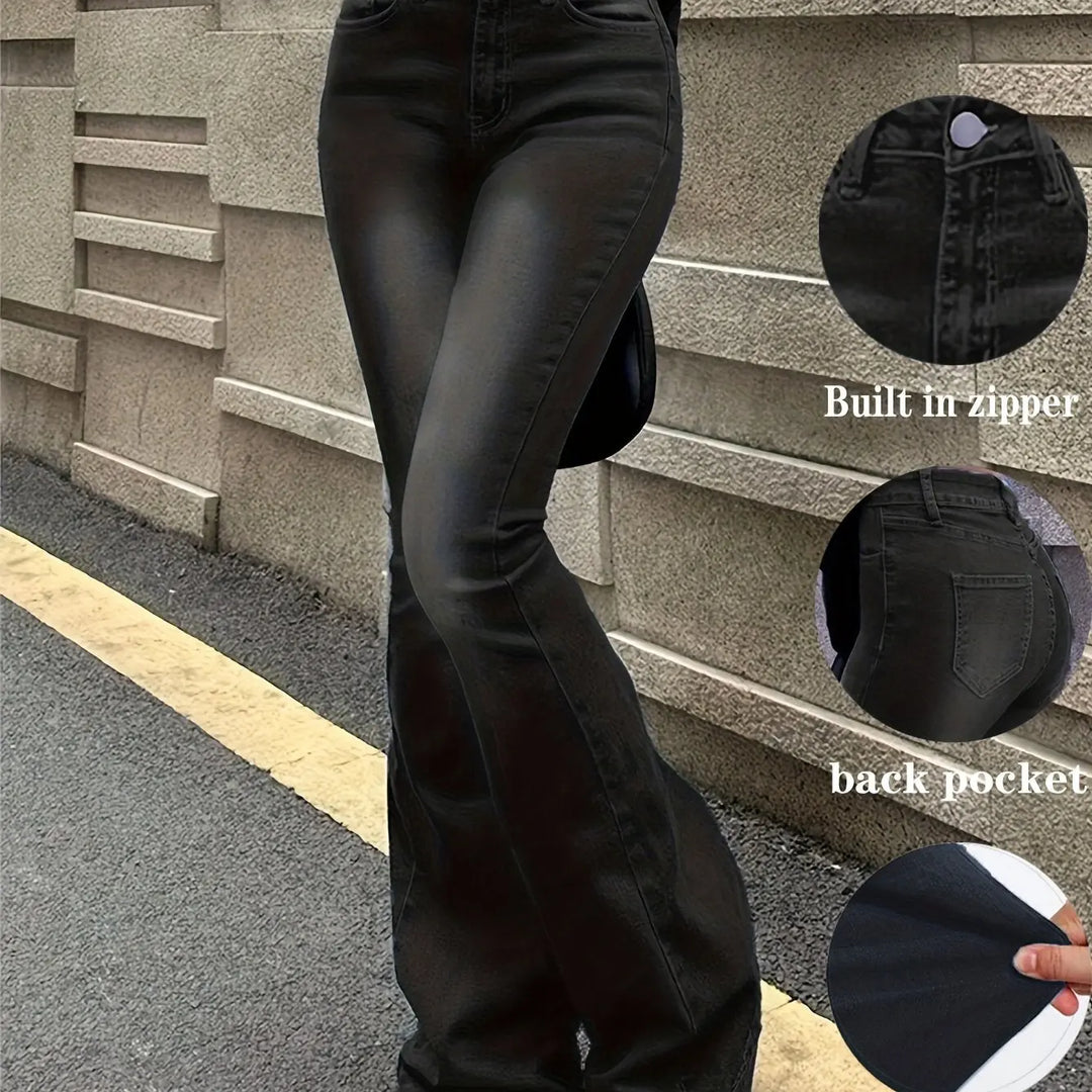 Women'S High-Stretch Retro Flare Jeans - Slim Fit Mid-Rise Bell Bottoms with Slant Pockets, Washed Blue Denim & Built-In Zipper, All-Season Casual Wear, High Waisted Jeans, Comfortable Fashion, Durable Fabric, Versatile Botto MedSurgery Store For Digital Health
