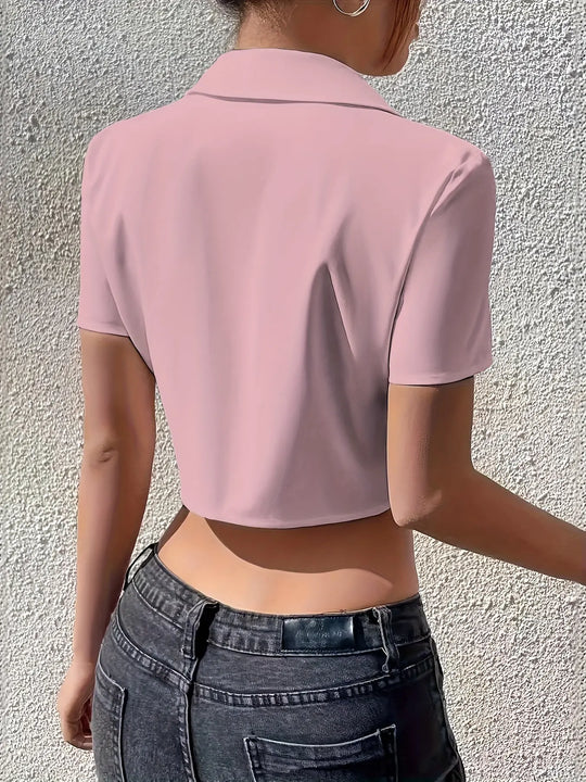 Women's Elegant Solid Color Lapel Collar Shirt - Classic Button-Up Blouse with Structured Fit, Machine Washable, Spring/Summer Office & Casual Wear, Versatile Black Top, Smooth Texture Finish MedSurgery Store For Digital Health