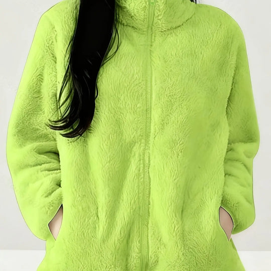 Women'S Light Fleece Jacket - Cozy Winter Coat with Stand-Up Collar, Zipper Closure, Long Sleeve Casual Outerwear for Cold Weather, & Color Block Design, Casual Outerwear|Cozy Winter Jacket, Ladies Winter Coats MedSurgery Store For Digital Health