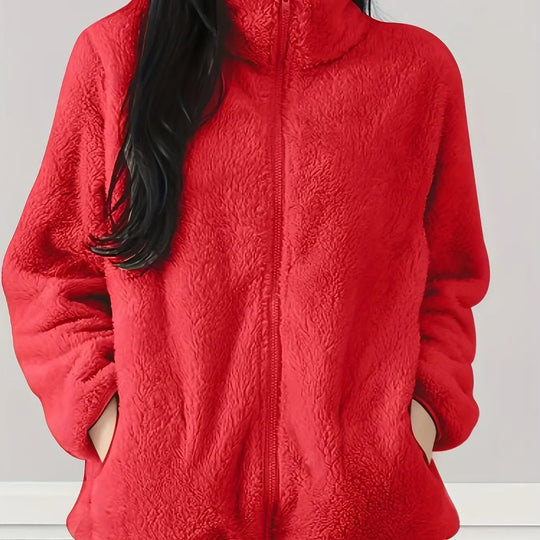 Women'S Light Fleece Jacket - Cozy Winter Coat with Stand-Up Collar, Zipper Closure, Long Sleeve Casual Outerwear for Cold Weather, & Color Block Design, Casual Outerwear|Cozy Winter Jacket, Ladies Winter Coats MedSurgery Store For Digital Health