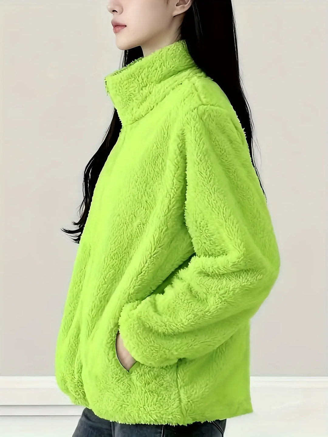 Women'S Light Fleece Jacket - Cozy Winter Coat with Stand-Up Collar, Zipper Closure, Long Sleeve Casual Outerwear for Cold Weather, & Color Block Design, Casual Outerwear|Cozy Winter Jacket, Ladies Winter Coats MedSurgery Store For Digital Health