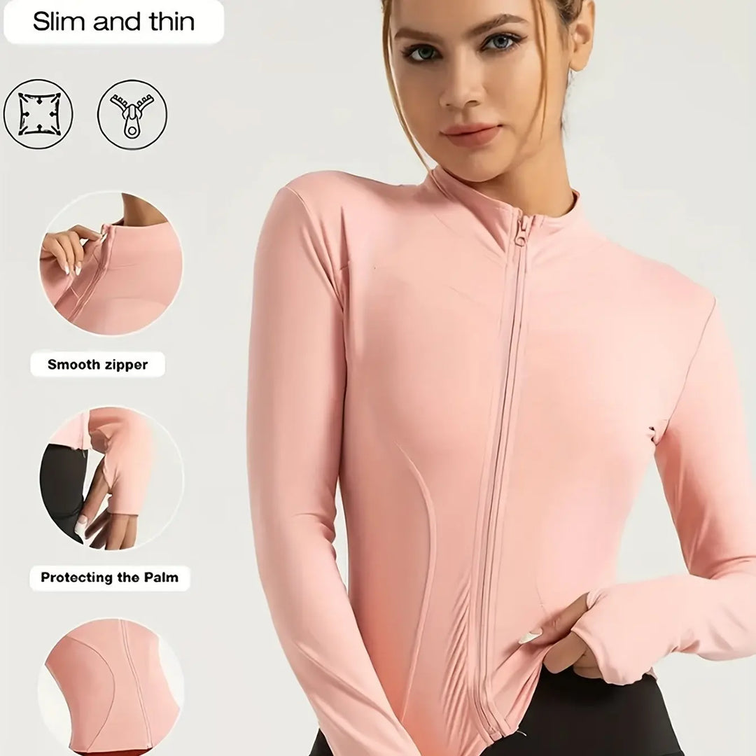 Women's Yoga Coat Slim-Fit Quick-Dry High Elastic Workout Jacket - All-Season Long Sleeve Zip-Up Fitness & Casual Wear with Pockets, Machine Washable MedSurgery Store For Digital Health