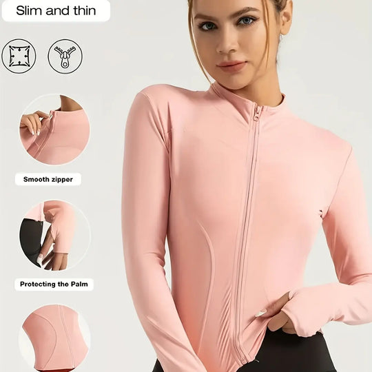 Women's Yoga Coat Slim-Fit Quick-Dry High Elastic Workout Jacket - All-Season Long Sleeve Zip-Up Fitness & Casual Wear with Pockets, Machine Washable MedSurgery Store For Digital Health