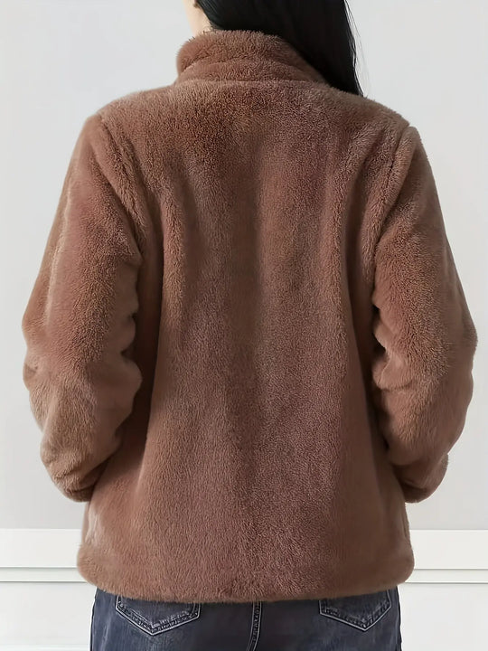 Women'S Light Fleece Jacket - Cozy Winter Coat with Stand-Up Collar, Zipper Closure, Long Sleeve Casual Outerwear for Cold Weather, & Color Block Design, Casual Outerwear|Cozy Winter Jacket, Ladies Winter Coats MedSurgery Store For Digital Health