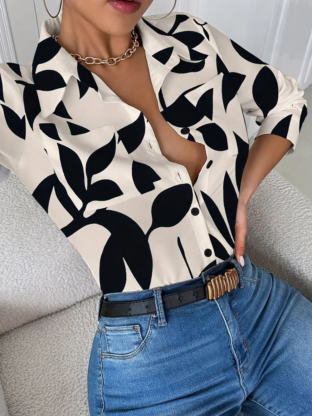 Women'S Elegant Blouse - Classic Collar Button-Front Shirt, All-Season Office & Everyday Blouse in /, Non-See-Through Fabric for Women, Versatile Clothing, Professional Attire, Working Women MedSurgery Store For Digital Health