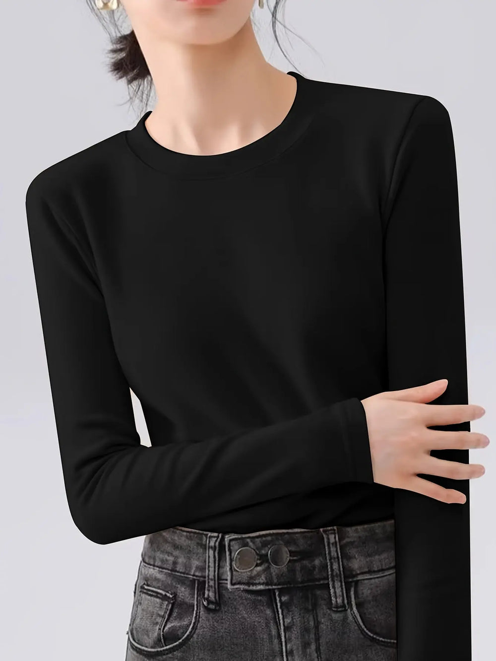 Women's High Elasticity Thermal Long Sleeve Top - Soft Stretchy Layering Shirt for Fall Winter, Black Close-Fitting Pullover with Plain Design, Versatile Casual & Formal Wear, Ladies Sweaters for Winter, Winter Layering Piece MedSurgery Store For Digital Health