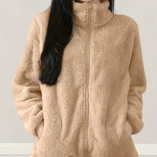 Women'S Light Fleece Jacket - Cozy Winter Coat with Stand-Up Collar, Zipper Closure, Long Sleeve Casual Outerwear for Cold Weather, & Color Block Design, Casual Outerwear|Cozy Winter Jacket, Ladies Winter Coats MedSurgery Store For Digital Health