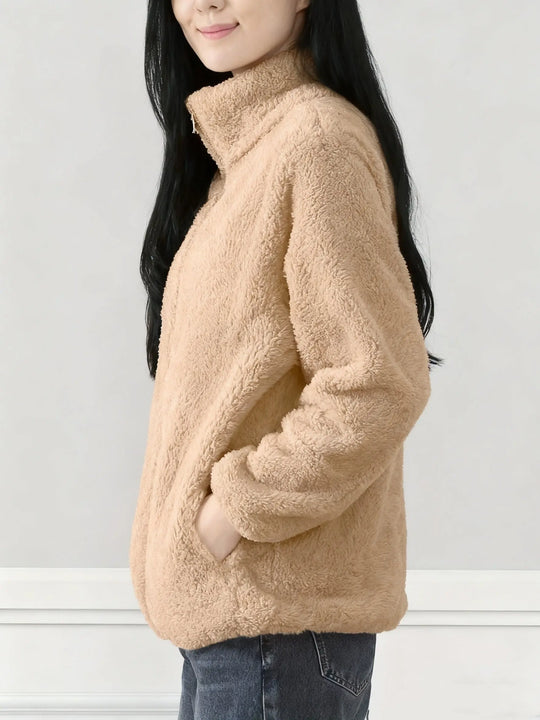 Women'S Light Fleece Jacket - Cozy Winter Coat with Stand-Up Collar, Zipper Closure, Long Sleeve Casual Outerwear for Cold Weather, & Color Block Design, Casual Outerwear|Cozy Winter Jacket, Ladies Winter Coats MedSurgery Store For Digital Health
