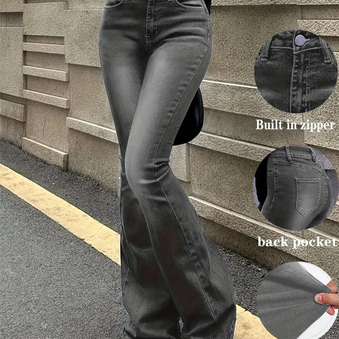Women'S High-Stretch Retro Flare Jeans - Slim Fit Mid-Rise Bell Bottoms with Slant Pockets, Washed Blue Denim & Built-In Zipper, All-Season Casual Wear, High Waisted Jeans, Comfortable Fashion, Durable Fabric, Versatile Botto MedSurgery Store For Digital Health