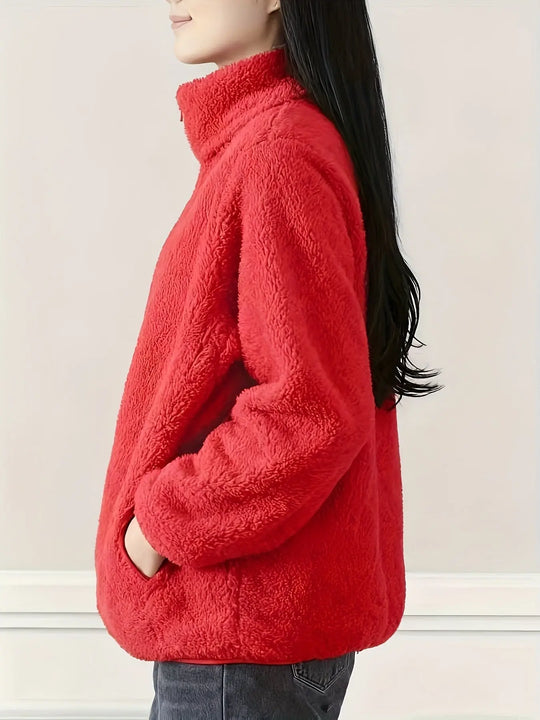 Women'S Light Fleece Jacket - Cozy Winter Coat with Stand-Up Collar, Zipper Closure, Long Sleeve Casual Outerwear for Cold Weather, & Color Block Design, Casual Outerwear|Cozy Winter Jacket, Ladies Winter Coats MedSurgery Store For Digital Health