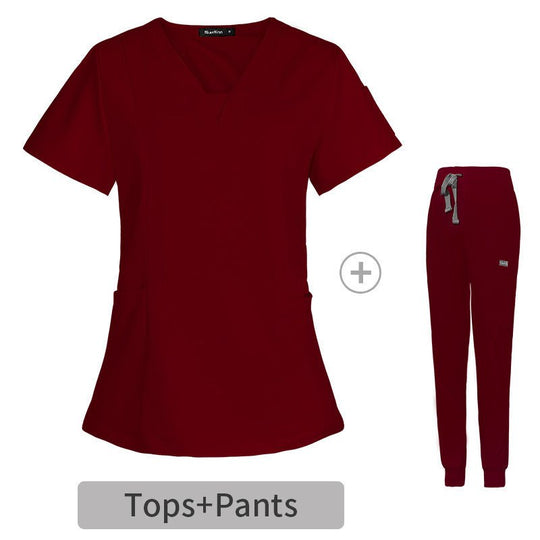 V - neck Split Surgical Gown Suit Female Short - sleeved NurseApparel & AccessoriesCJdropshippingMedSurgery Store For Digital HealthCJTZ153517229CXWine RedXSV - neck Split Surgical Gown Suit Female Short - sleeved Nurse