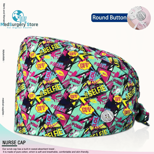Wholesale Unisex Scrubs Cap Adjustable Cotton Printing Surgical Hats Nurse Uniform Accessories Hospital Beauty Store Work Caps