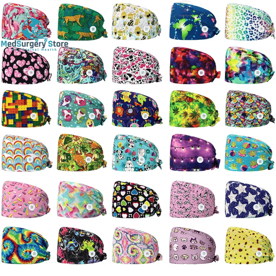 Wholesale Unisex Scrubs Cap Adjustable Cotton Printing Surgical Hats Nurse Uniform Accessories Hospital Beauty Store Work Caps