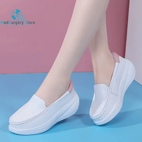 YAERNI Working Women'S Shoes Increased Muffin Shallow Mouth Breathable White Shoes Casual Korean Leather Nurse Shoes Zapatillas