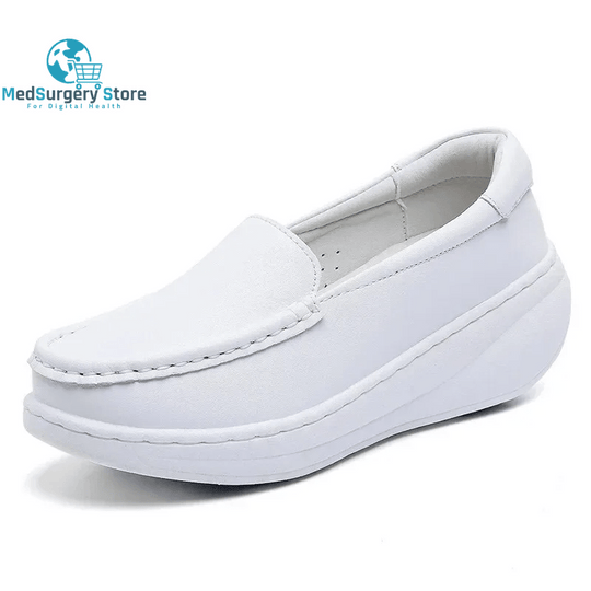YAERNI Working Women'S Shoes Increased Muffin Shallow Mouth Breathable White Shoes Casual Korean Leather Nurse Shoes Zapatillas