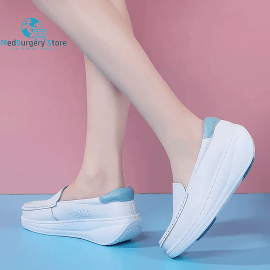 YAERNI Working Women'S Shoes Increased Muffin Shallow Mouth Breathable White Shoes Casual Korean Leather Nurse Shoes Zapatillas