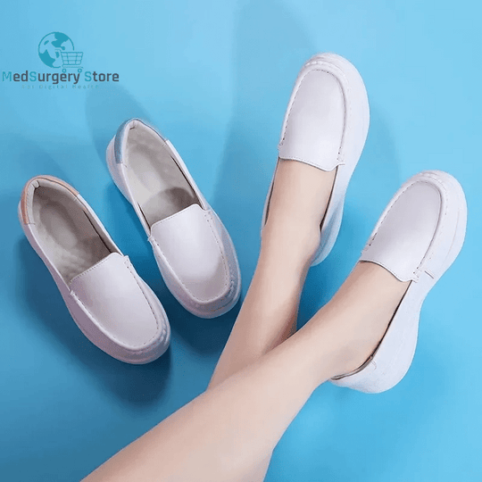 YAERNI Working Women'S Shoes Increased Muffin Shallow Mouth Breathable White Shoes Casual Korean Leather Nurse Shoes Zapatillas