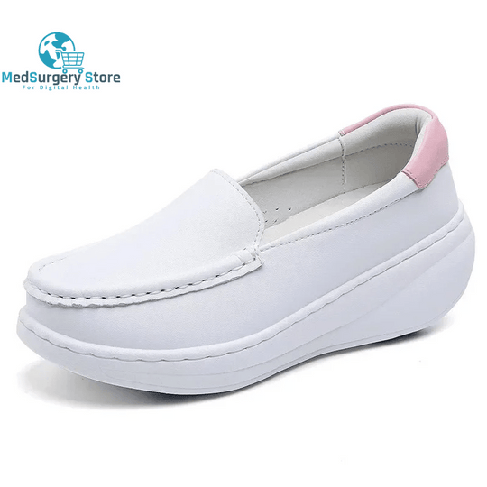 YAERNI Working Women'S Shoes Increased Muffin Shallow Mouth Breathable White Shoes Casual Korean Leather Nurse Shoes Zapatillas