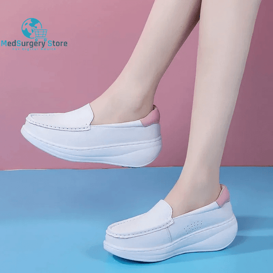 YAERNI Working Women'S Shoes Increased Muffin Shallow Mouth Breathable White Shoes Casual Korean Leather Nurse Shoes Zapatillas