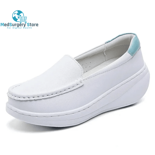 YAERNI Working Women'S Shoes Increased Muffin Shallow Mouth Breathable White Shoes Casual Korean Leather Nurse Shoes Zapatillas