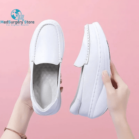 YAERNI Working Women'S Shoes Increased Muffin Shallow Mouth Breathable White Shoes Casual Korean Leather Nurse Shoes Zapatillas